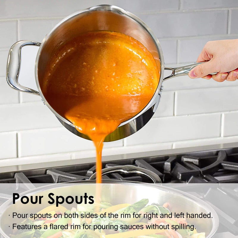 Rorence Stainless Steel Saucepan Sauce Pan with Pour Spout & Glass Lid with Strainer - 3.7 Quart - Image 4